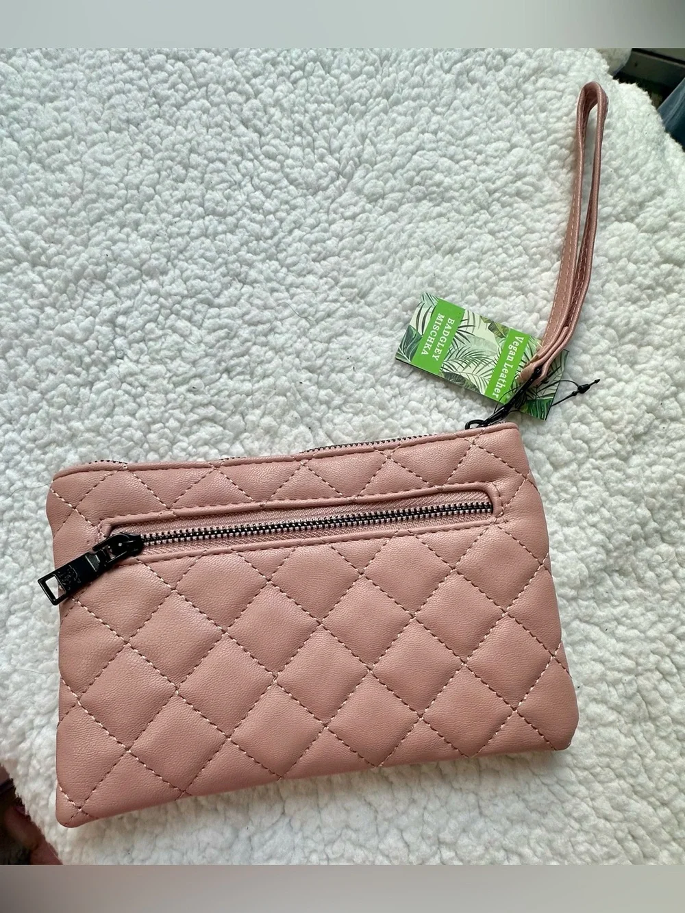 Quilted Bagdley Mischka Wristlet Clutch in Blush Pink NWT